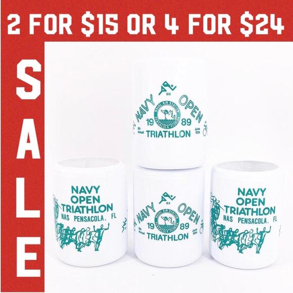 🔴 1989 Navy Triathlon Pensacola can cover coozie hugger set of 4 80s vintage - Picture 1 of 5